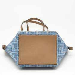 Fendi Blue/Brown Denim FF and Leather Mini Origami Tote