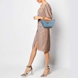 Fendi Blue/Brown Denim FF and Leather Mini Origami Tote