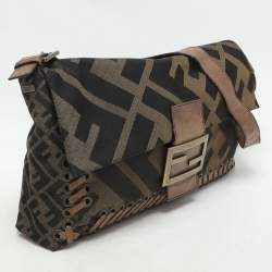 Pre Owned حقيبة فندي باغويت درزة كبيرة جلد وقماش زوكا تبغ