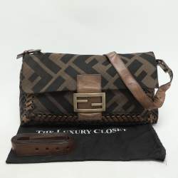 Pre Owned حقيبة فندي باغويت درزة كبيرة جلد وقماش زوكا تبغ