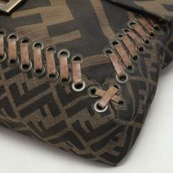 Pre Owned حقيبة فندي باغويت درزة كبيرة جلد وقماش زوكا تبغ