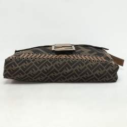 Pre Owned حقيبة فندي باغويت درزة كبيرة جلد وقماش زوكا تبغ