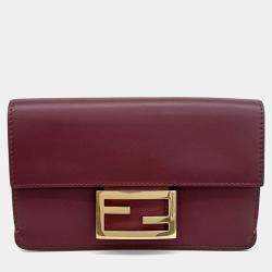 Fendi Burgundy Leather Flat Baguette Bag