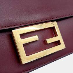 Pre Owned Fendi Burgundy Leather Flat Baguette Bag