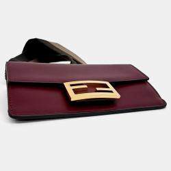 Pre Owned Fendi Burgundy Leather Flat Baguette Bag