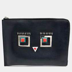 Fendi Black Leather Monster Clutch
