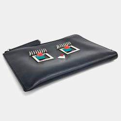 Fendi Black Leather Monster Clutch