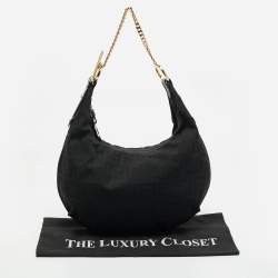 Fendi Black Zucca Canvas and Patent Leather Chef Chain Hobo