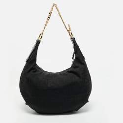 Fendi Black Zucca Canvas and Patent Leather Chef Chain Hobo