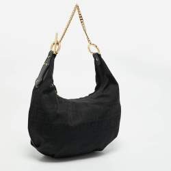 Fendi Black Zucca Canvas and Patent Leather Chef Chain Hobo