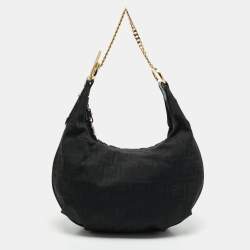 Fendi Black Zucca Canvas and Patent Leather Chef Chain Hobo