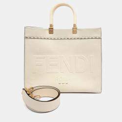 Fendi White Leather Sunshine Tote and Shoulder Bag