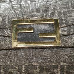 Pre Owned Fendi Silver/Gold Zucca Lurex Fabric and Leather Large Mia Flap Bag