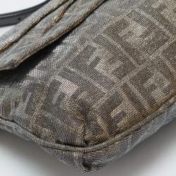 Pre Owned Fendi Silver/Gold Zucca Lurex Fabric and Leather Large Mia Flap Bag