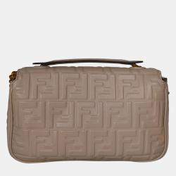 Fendi Baguette FF Beige Nappa Embossed Midi Chain Bag