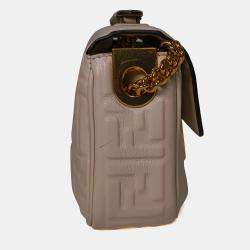 Fendi Baguette FF Beige Nappa Embossed Midi Chain Bag