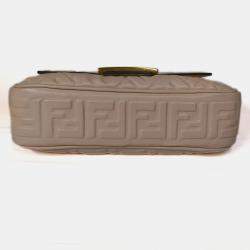 Fendi Baguette FF Beige Nappa Embossed Midi Chain Bag