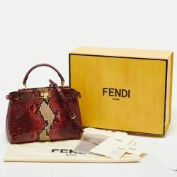 Fendi Red/Beige Python Mini Peekaboo Top Handle Bag