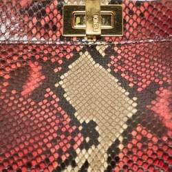 Fendi Red/Beige Python Mini Peekaboo Top Handle Bag