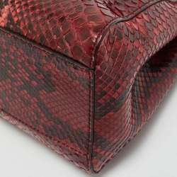 Fendi Red/Beige Python Mini Peekaboo Top Handle Bag