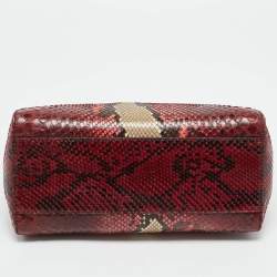 Fendi Red/Beige Python Mini Peekaboo Top Handle Bag