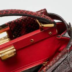 Fendi Red/Beige Python Mini Peekaboo Top Handle Bag