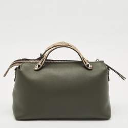 Fendi Dark Green/Beige Leather and Snakeskin Trim Medium By The Way Bag