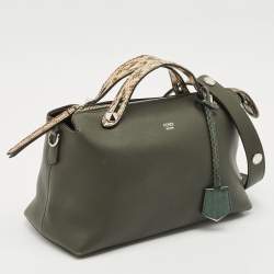 Fendi Dark Green/Beige Leather and Snakeskin Trim Medium By The Way Bag
