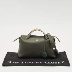 Fendi Dark Green/Beige Leather and Snakeskin Trim Medium By The Way Bag