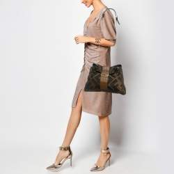 Fendi Tobacco Zucca Canvas and Leather Maxi Baguette Flap Shoulder Bag