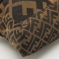 Fendi Tobacco Zucca Canvas and Leather Maxi Baguette Flap Shoulder Bag
