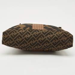 Fendi Tobacco Zucca Canvas and Leather Maxi Baguette Flap Shoulder Bag
