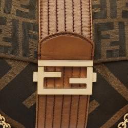 Fendi Tobacco Zucca Canvas and Leather Maxi Baguette Flap Shoulder Bag