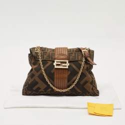 Fendi Tobacco Zucca Canvas and Leather Maxi Baguette Flap Shoulder Bag
