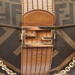 Fendi Tobacco Zucca Canvas and Leather Maxi Baguette Flap Shoulder Bag