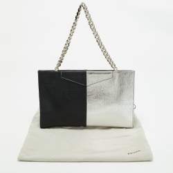 Pre Owned Fendi Silver/Black Leather Grande Chain Pochette