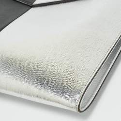 Pre Owned Fendi Silver/Black Leather Grande Chain Pochette