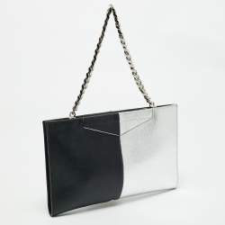 Pre Owned Fendi Silver/Black Leather Grande Chain Pochette
