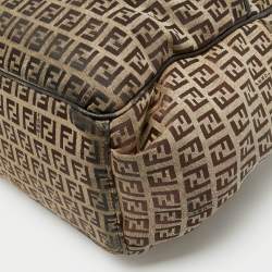 Pre Owned Fendi Brown Zucchino Canvas Changing  Shoulder Bag