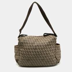 Pre Owned Fendi Brown Zucchino Canvas Changing  Shoulder Bag
