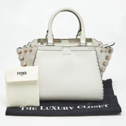 Pre Owned Fendi White Leather Petite Studded 3Jours Tote