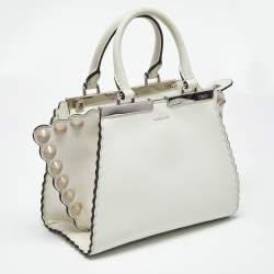 Pre Owned Fendi White Leather Petite Studded 3Jours Tote