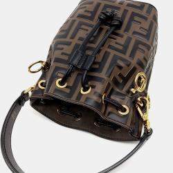 Pre Owned Fendi Black Brown Leather Montrezo Bucket Bag Mini