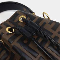 Pre Owned Fendi Black Brown Leather Montrezo Bucket Bag Mini