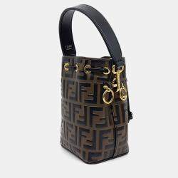 Pre Owned Fendi Black Brown Leather Montrezo Bucket Bag Mini