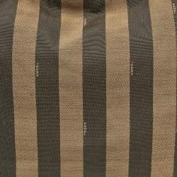 Pre Owned Fendi Tobacco/Red Pequin Stripe Canvas and Leather Hobo