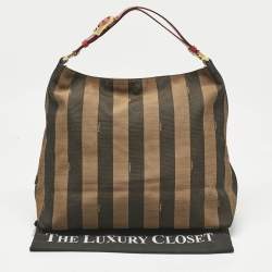 Pre Owned Fendi Tobacco/Red Pequin Stripe Canvas and Leather Hobo
