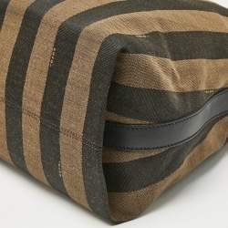 Pre Owned Fendi Tobacco/Red Pequin Stripe Canvas and Leather Hobo