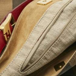 Pre Owned Fendi Tobacco/Red Pequin Stripe Canvas and Leather Hobo