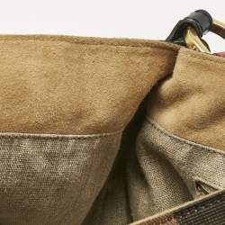 Pre Owned Fendi Tobacco/Red Pequin Stripe Canvas and Leather Hobo